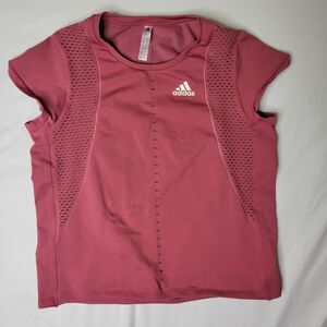 ADIDAS L 12 14 MAUVE PINK STRETCHY ATHLETIC CAP SLEEVE WORKOUT SHIRT TOP